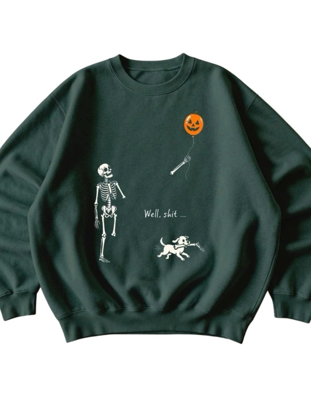 Forest Green Halloween Skeleton & Pumpkin Balloon Sweatshirt